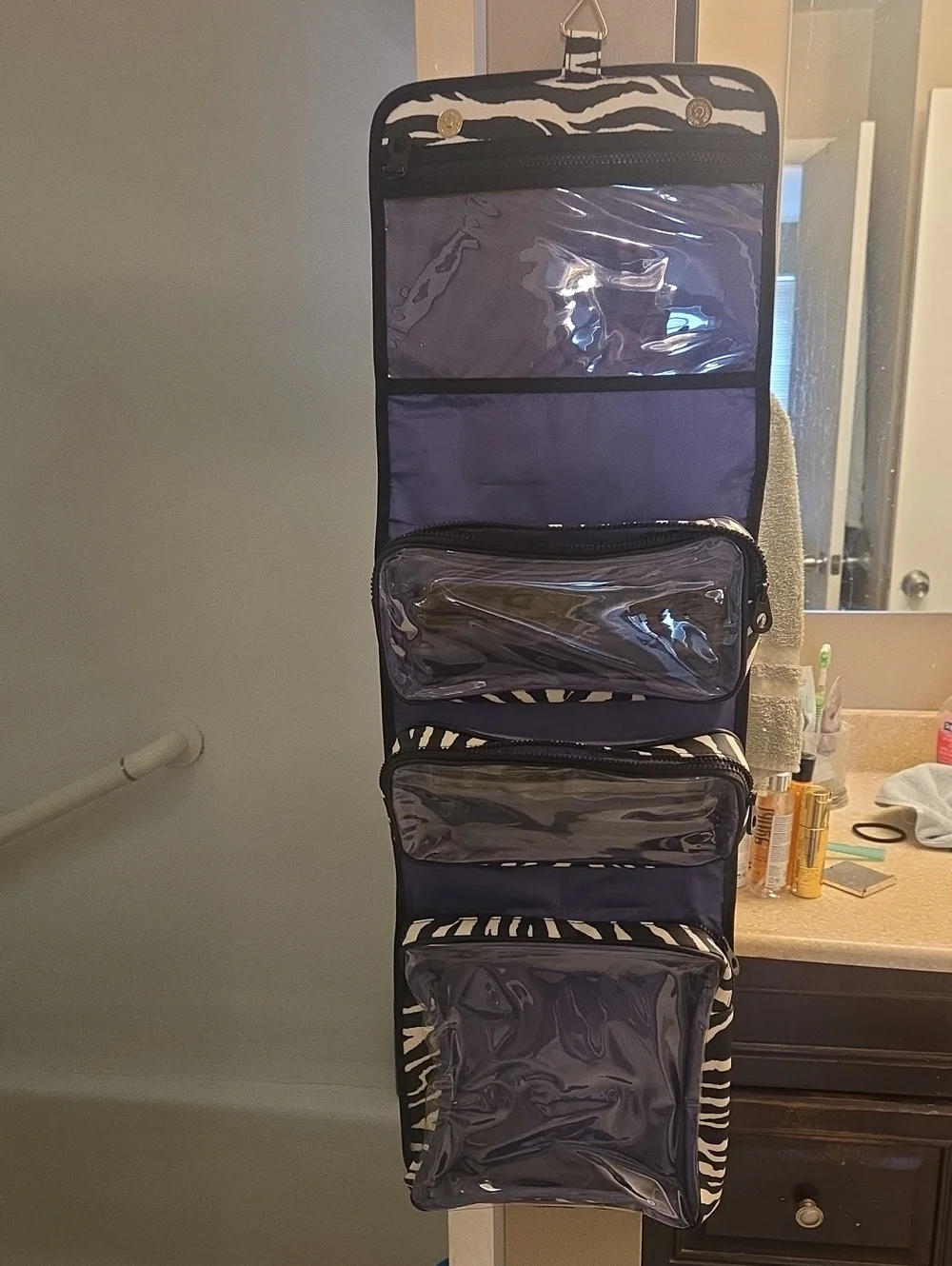 Zebra Print Hanging Organizer - Black & White & Styling Tool Bag And Heat Mat